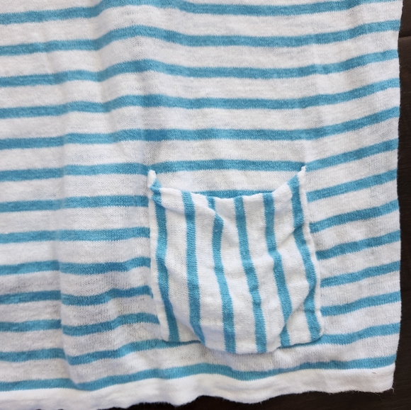 J Jill Striped Linen + Cotton Sweater in Aqua/Turquoise & White - Picture 5 of 6